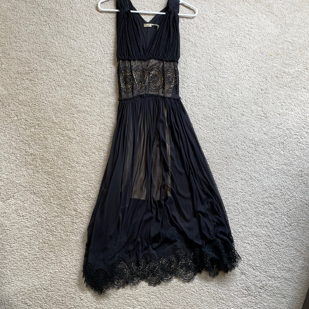 MIDI swing dress black sheer with open work